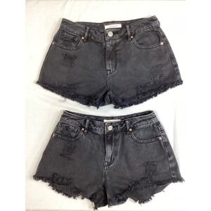 Pacsun Distressed Black Denim Shorts Frayed Hem Festival Fashion Size 24